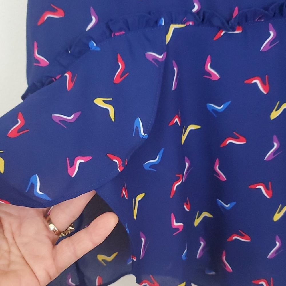 NWT Sunny Leigh Navy High Heels Print Sleeveless Top M - Picture 4 of 13